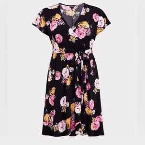Torrid Floral Stretch Crepe Faux Wrap Dress